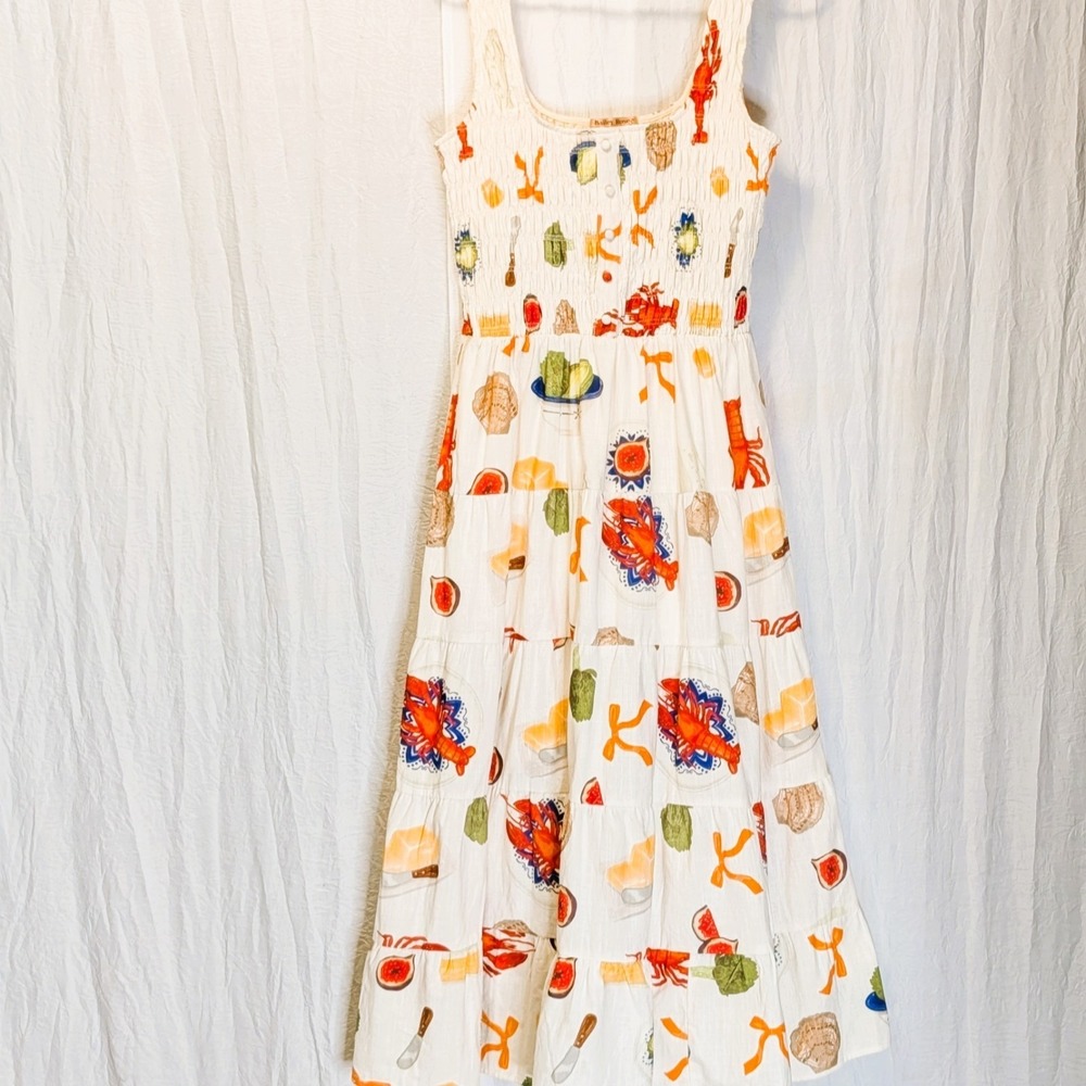 Bailey Rose Annie Lobster Lined Flowy Smocked Midi Dress Seafood Boil Large
